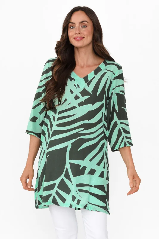 Mermaid - Style Women Dress with a Fitted Silhouette for Special OccasionsEnzo Aqua Leaf V Neck Tunic