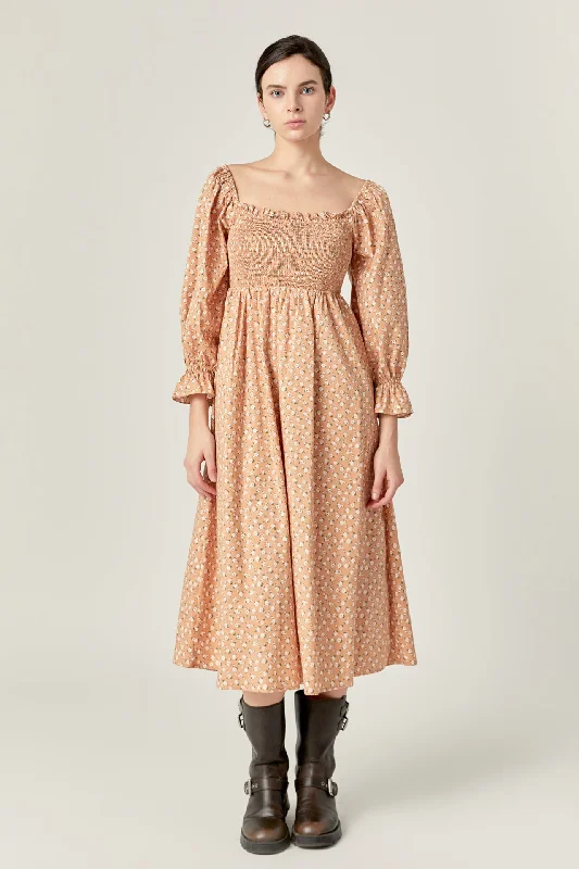 Ruffled Women Dress with Multiple Layers for a Playful and Girly StyleFloral Smocked Midi Dress