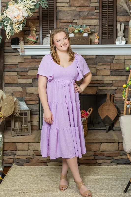 Pleated Women Dress with a Timeless and Elegant TextureLavender Haze Tiered Midi Easter Dress by She & Sky