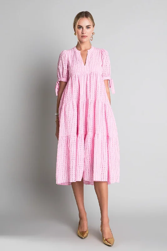 Ball Gown Women Dress with a Full Skirt for a Princess - like LookGingham Tiered Midi Dress