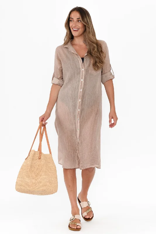 Ball Gown Women Dress with a Full Skirt for a Princess - like LookHailey Taupe Cotton Button Kaftan