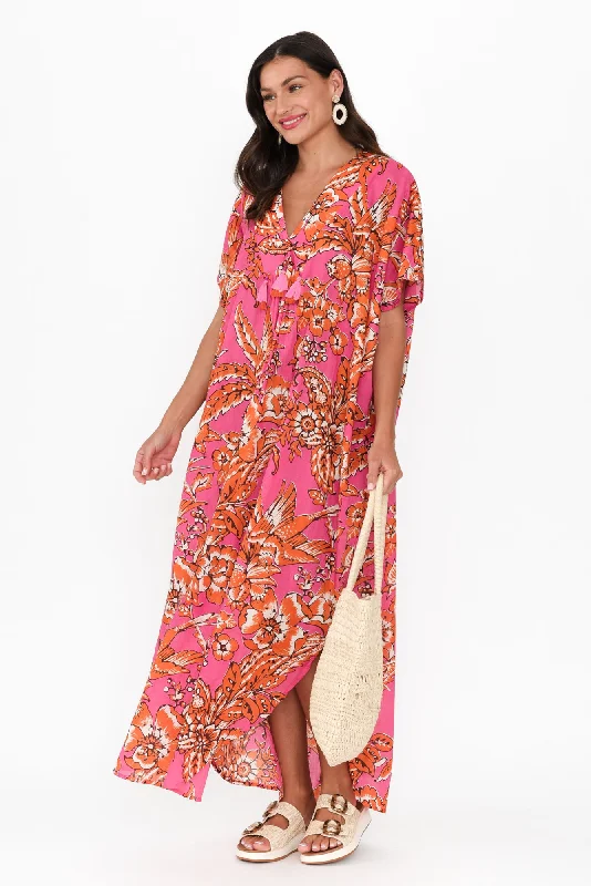 Off - the - Shoulder Women Dress for a Romantic and Feminine LookIsla Orange Garden Cotton Kaftan