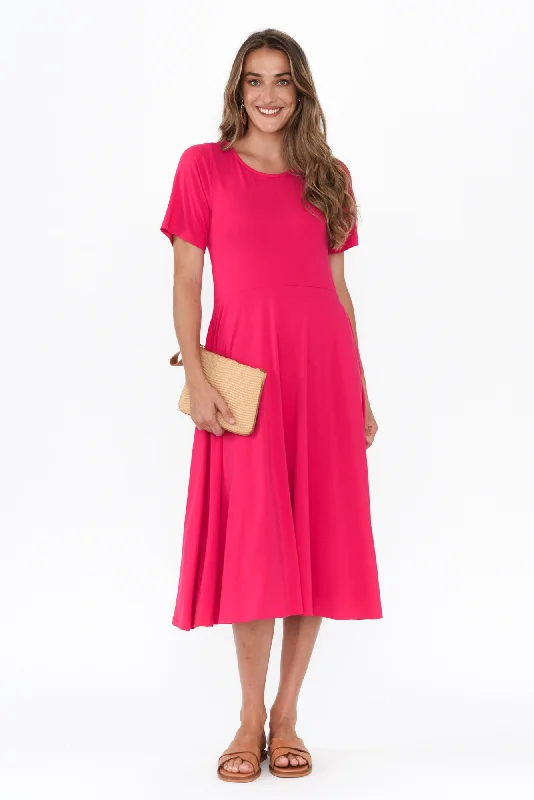 Long - Sleeve Women Dress in Velvet for a Luxurious Winter LookJasmine Raspberry Bamboo Pocket Dress