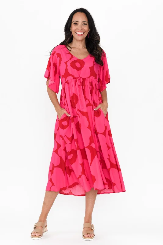 Sheath Women Dress with a Tailored Fit for a Professional LookJennifer Pink Flower Flutter Sleeve Dress