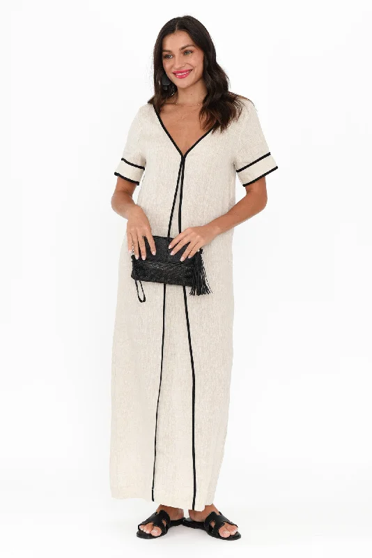 Empire Waist Women Dress to Accentuate the Bust and Conceal the WaistJuniper Natural Contrast Linen Dress