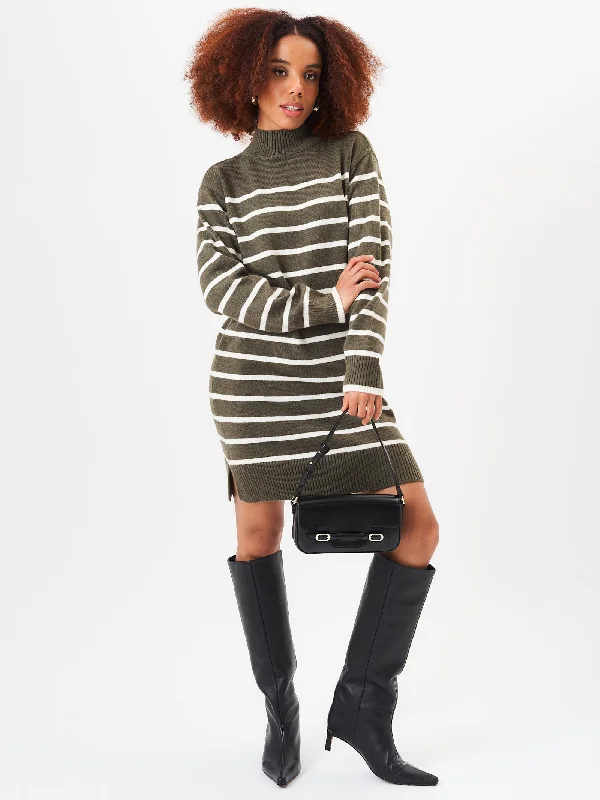 Strapless Women Dress with a Built - in Bra for Comfort and SupportStrapless Women Dress with a Built - in Bra for Comfort and SupportKhaki High Neck Stripe Oversized Tunic Dress