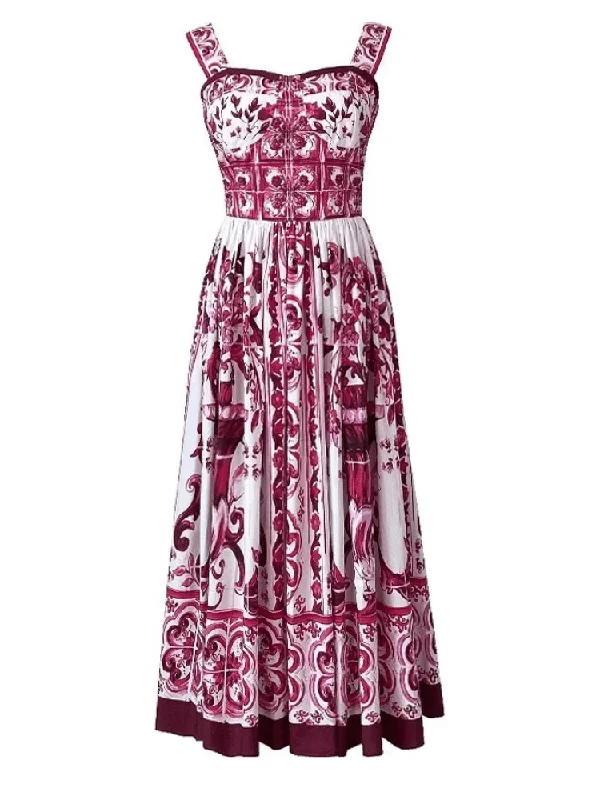 Mini Women Dress with a Short Hem for a Young and Trendy StyleKim Corset Print Midi Dress - Red Print