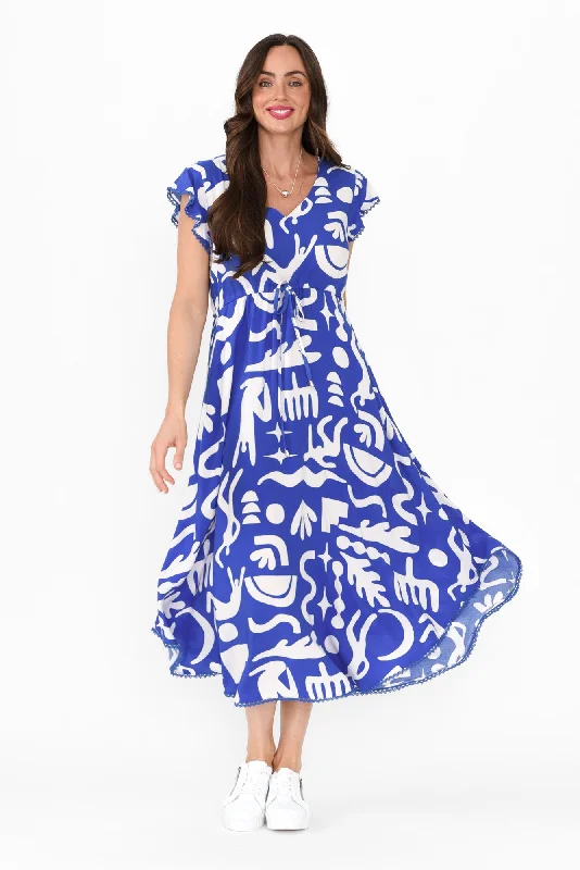 Mermaid - Style Women Dress with a Fitted Silhouette for Special OccasionsLibby Blue Geo Midi Dress