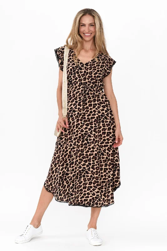 Lace - Embellished Women Dress for an Elegant and Sophisticated AppearanceLibby Brown Leopard Midi Dress