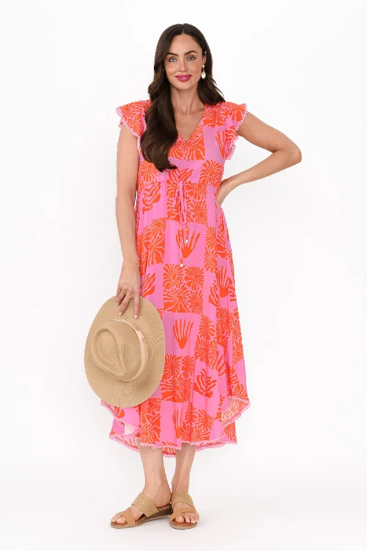 Plus Size Women Dress with a Flattering A - Line Cut for Comfort and StyleLibby Pink Ripple Midi Dress