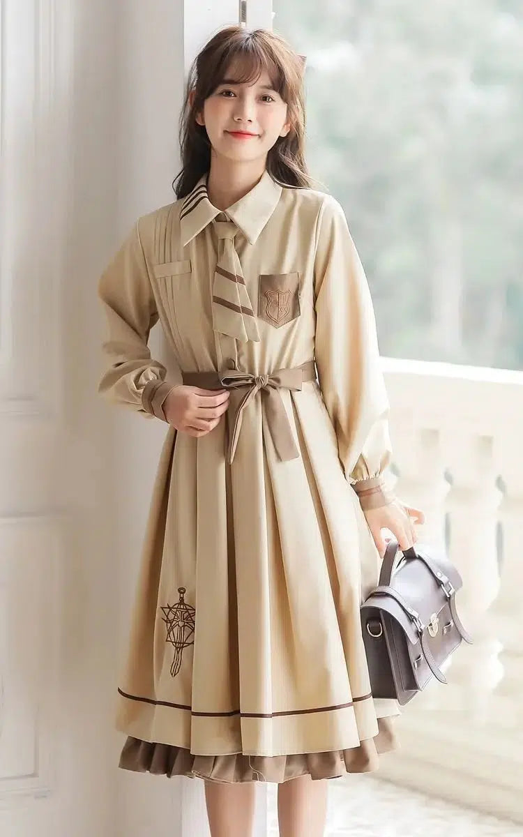 Empire Waist Women Dress to Accentuate the Bust and Conceal the WaistLight Academia Uniform Midi Dress