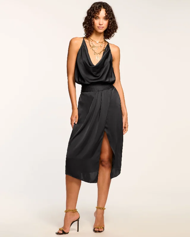 Strapless Women Dress with a Built - in Bra for Comfort and SupportStrapless Women Dress with a Built - in Bra for Comfort and SupportMonica Cowl Neck Midi Dress