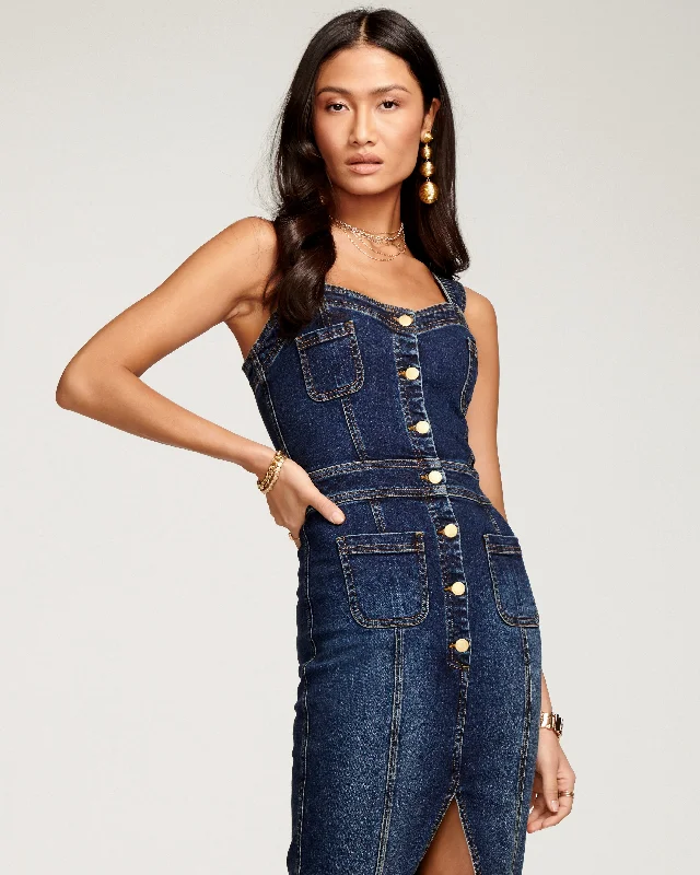 Lace - Embellished Women Dress for an Elegant and Sophisticated AppearanceLace - Embellished Women Dress for an Elegant and Sophisticated AppearanceMonica Denim Midi Dress