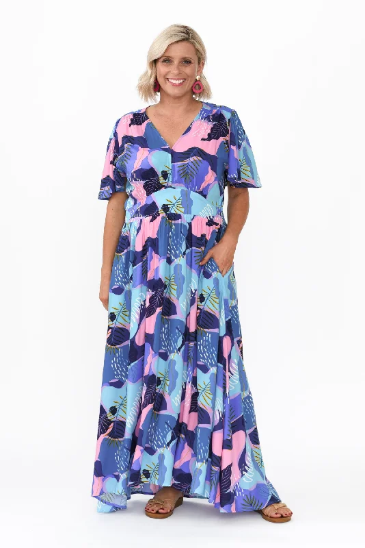 Empire Waist Women Dress to Accentuate the Bust and Conceal the WaistOra Blue Abstract Flutter Sleeve Dress