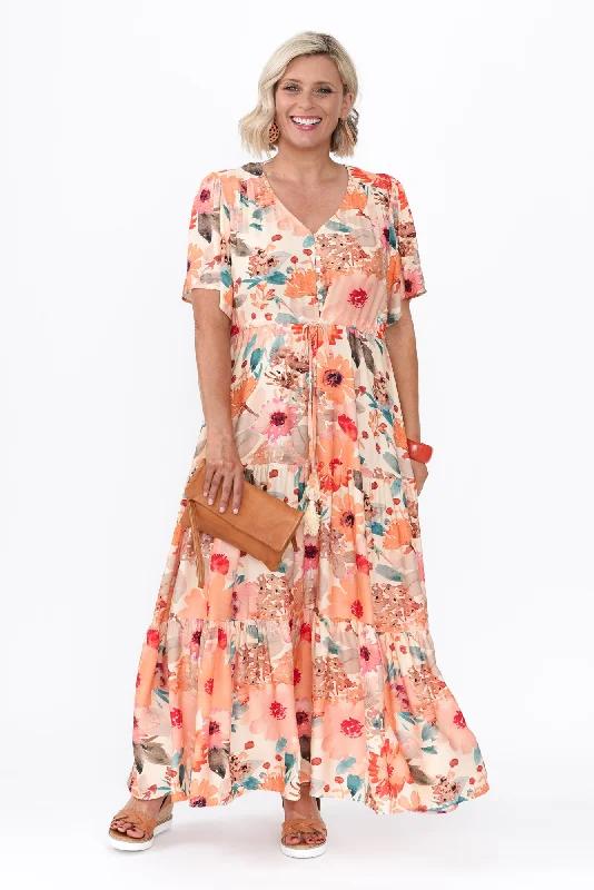 Backless Women Dress for a Sexy and Alluring Look at Evening EventsOtis Orange Floral Tie Dress