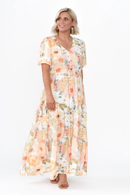 Maxi Women Dress with Floral Print for a Bohemian VibeOtis White Floral Tie Dress