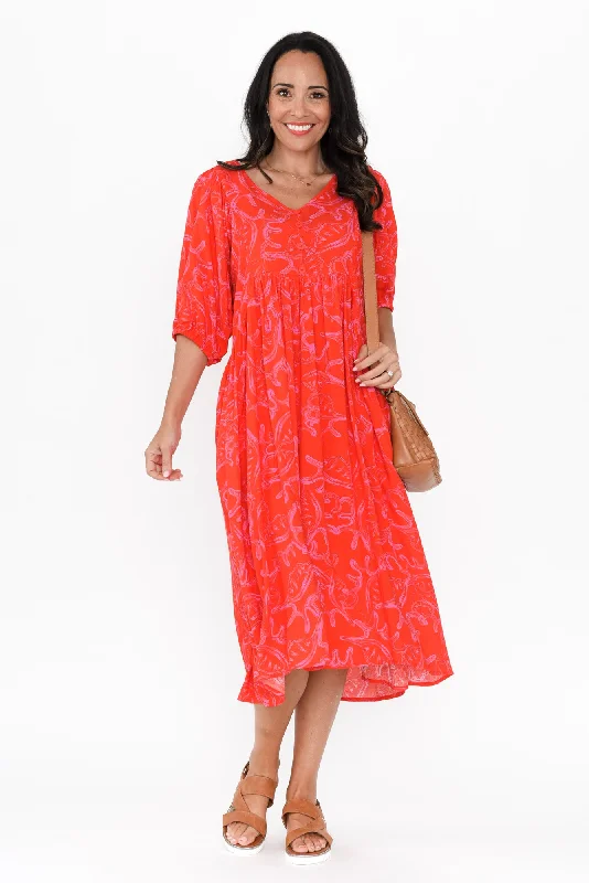 Mermaid - Style Women Dress with a Fitted Silhouette for Special OccasionsPansy Red Abstract Pocket Dress