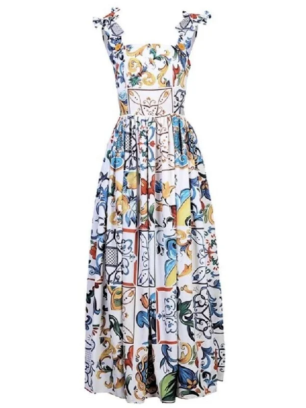 Ruffled Women Dress with Multiple Layers for a Playful and Girly StylePenny Corset Print Midi Dress - Blue Print