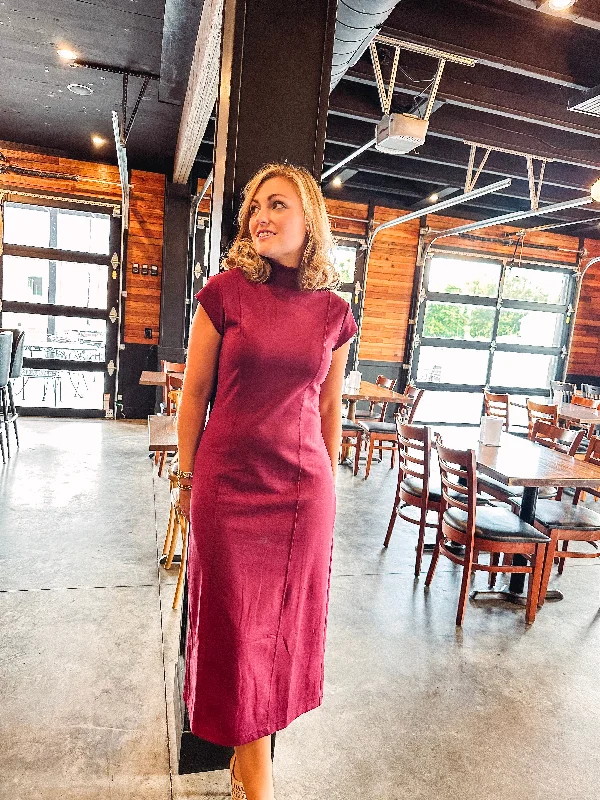 Off - the - Shoulder Women Dress for a Romantic and Feminine LookOff - the - Shoulder Women Dress for a Romantic and Feminine LookPinot Noir Mock Neck Midi Dress