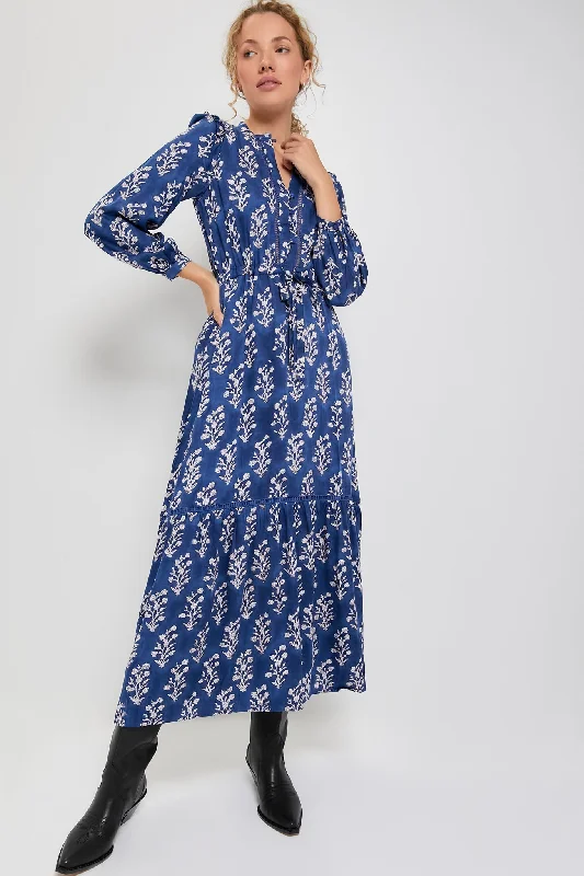 Lace - Embellished Women Dress for an Elegant and Sophisticated AppearanceLace - Embellished Women Dress for an Elegant and Sophisticated AppearancePressed Flowers Blue Silk Frances 4 Dress