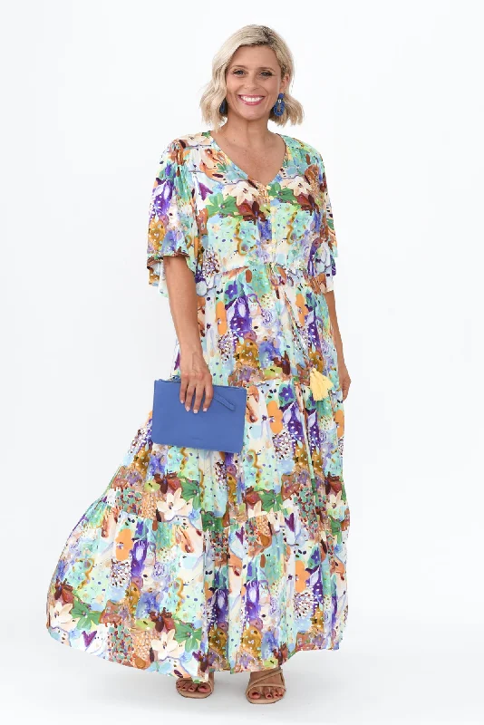 Long - Sleeve Women Dress in Velvet for a Luxurious Winter LookQuinne Blue Floral Tier Dress