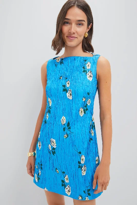 Off - the - Shoulder Women Dress for a Romantic and Feminine LookOff - the - Shoulder Women Dress for a Romantic and Feminine LookRose Stems on Electric Blue Fifer Mini Dress