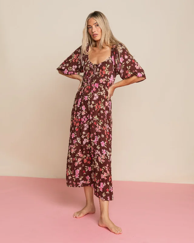 Backless Women Dress for a Sexy and Alluring Look at Evening EventsBackless Women Dress for a Sexy and Alluring Look at Evening EventsRosey Skies Midi Dress - Choc Chip