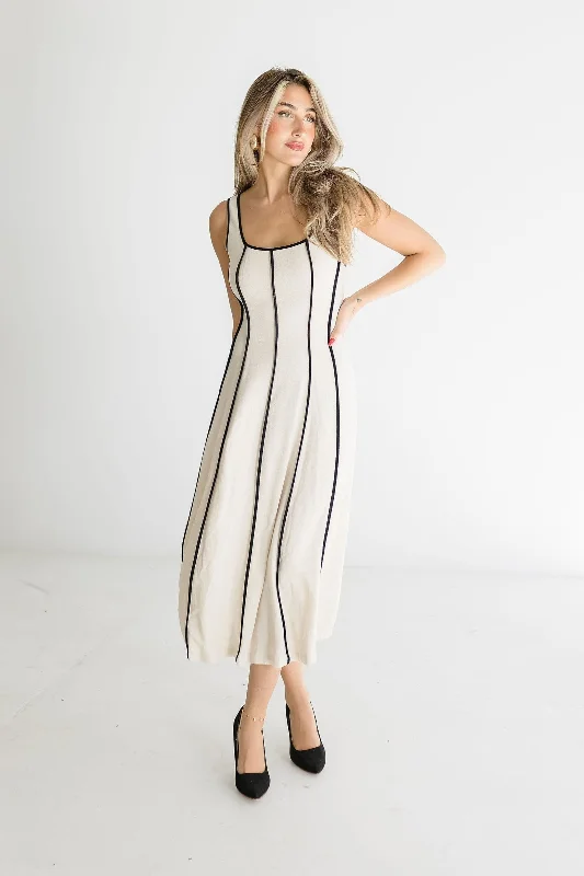 Halter Neck Women Dress to Show Off the Shoulders and NecklineSamantha Sleeveless Contrast Linen Midi Dress Natural