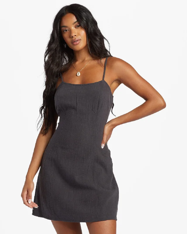 Pleated Women Dress with a Timeless and Elegant TextureStay Awhile Mini Dress - Black Sands