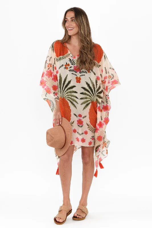 Wrap - Style Women Dress with Adjustable Fit for All Body TypesStella Orange Tropical Cotton Kaftan