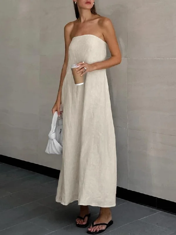 Backless Women Dress for a Sexy and Alluring Look at Evening EventsStrapless Linen Midi Dress