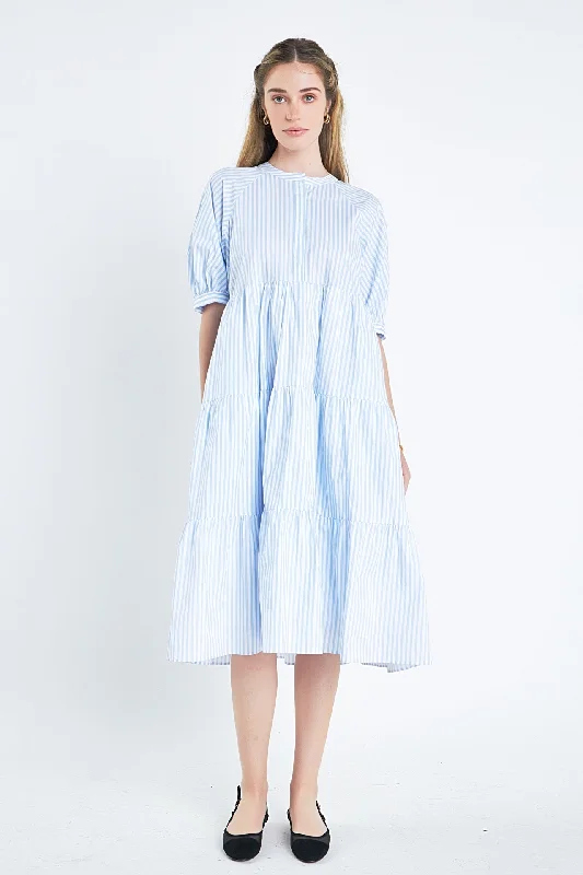 Lace - Embellished Women Dress for an Elegant and Sophisticated AppearanceStriped Midi Dress