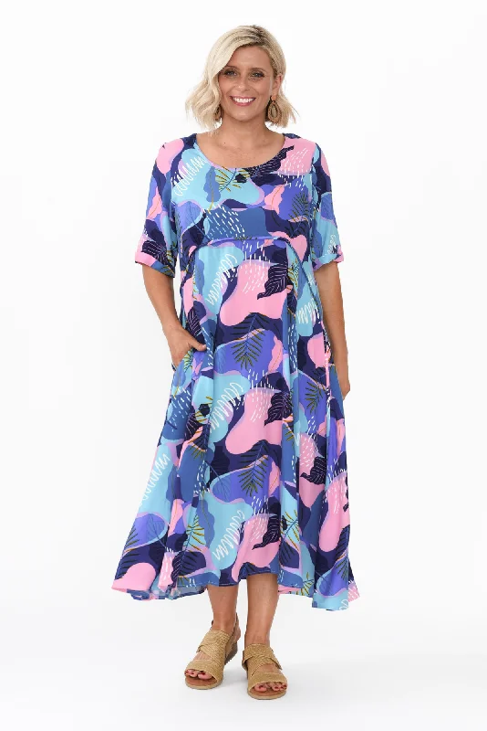 Shift Women Dress with a Simple and Classic Design for Everyday WearSula Blue Leaf Pocket Dress