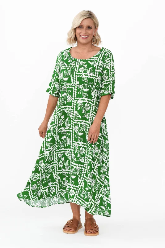 Ruffled Women Dress with Multiple Layers for a Playful and Girly StyleSula Green Floral Pocket Dress