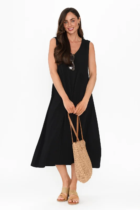 Halter Neck Women Dress to Show Off the Shoulders and NecklineTarah Black Cotton Stretch V Neck Dress