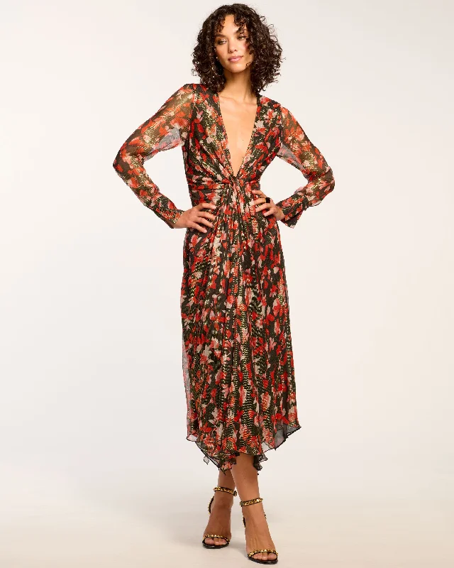 Empire Waist Women Dress to Accentuate the Bust and Conceal the WaistEmpire Waist Women Dress to Accentuate the Bust and Conceal the WaistTatia Plunging Long Sleeve Midi Dress