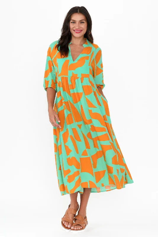 Shift Women Dress with a Simple and Classic Design for Everyday WearTrey Teal Abstract Midi Dress