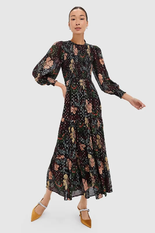 Ruffled Women Dress with Multiple Layers for a Playful and Girly StyleRuffled Women Dress with Multiple Layers for a Playful and Girly StyleTurin Wine Smocked Top Maxi Dress