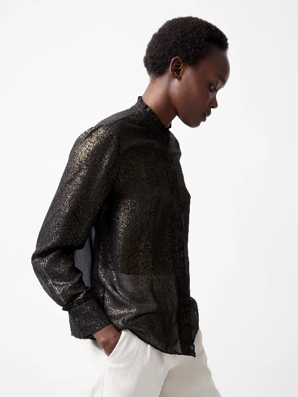 Button - fly women jeans with a traditional touchAlina Foil Georgette Frill Long Sleeve Top