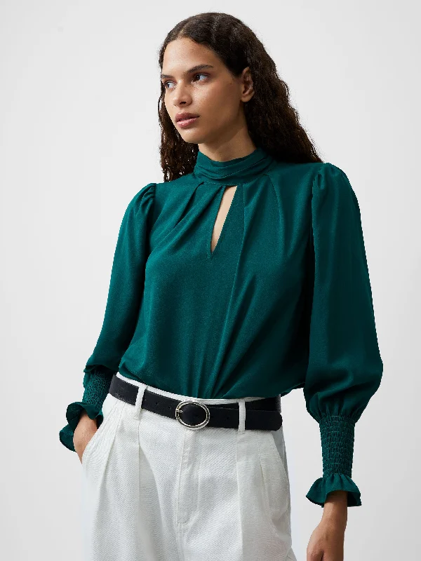 Colored women jeans in vibrant hues like red and yellowCrepe Light High Neck Long Sleeve Top