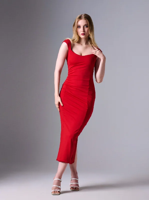 Sleeveless Women Dress in Bright Colors for Summer PartiesAdela sweetheart Neckline Maxi Dress in Red