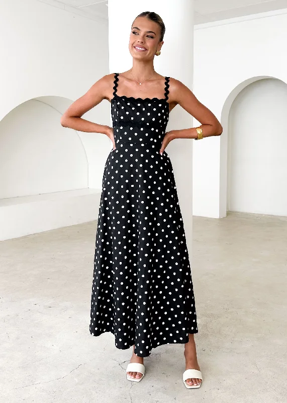 Off - the - Shoulder Women Dress for a Romantic and Feminine LookOff - the - Shoulder Women Dress for a Romantic and Feminine LookArcher Maxi Dress - Black Polka