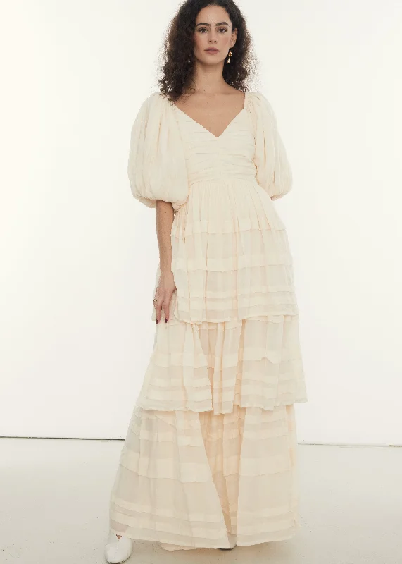 Pleated Women Dress with a Timeless and Elegant TextureAva Maxi | Cream