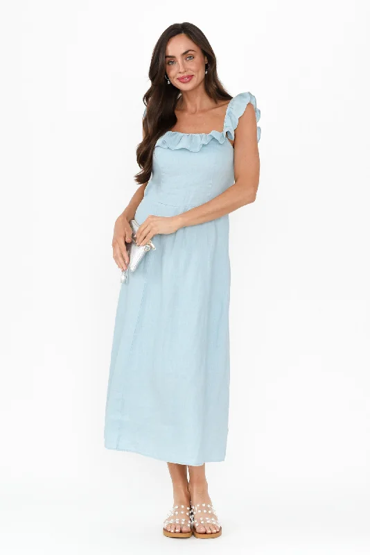 Plus Size Women Dress with a Flattering A - Line Cut for Comfort and StylePlus Size Women Dress with a Flattering A - Line Cut for Comfort and StyleBonifacio Blue Linen Blend Dress