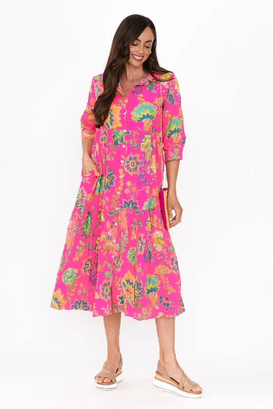 Long - Sleeve Women Dress in Velvet for a Luxurious Winter LookLong - Sleeve Women Dress in Velvet for a Luxurious Winter LookDain Pink Floral Cotton Collared Dress