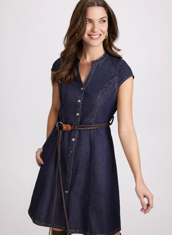 Empire Waist Women Dress to Accentuate the Bust and Conceal the WaistDenim Button Dress