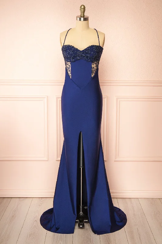 Empire Waist Women Dress to Accentuate the Bust and Conceal the WaistElaria Navy | Embroidered Fitted Dress