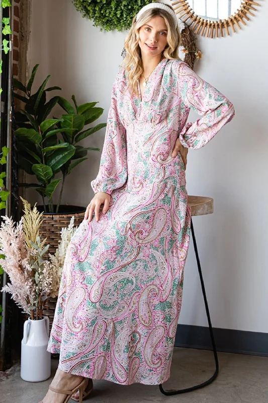 Backless Women Dress for a Sexy and Alluring Look at Evening EventsPaisley Print Tie-Back Long Sleeve Maxi Dress