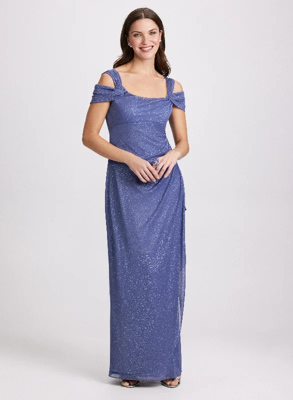 Ball Gown Women Dress with a Full Skirt for a Princess - like LookGlitter Cold Shoulder Dress