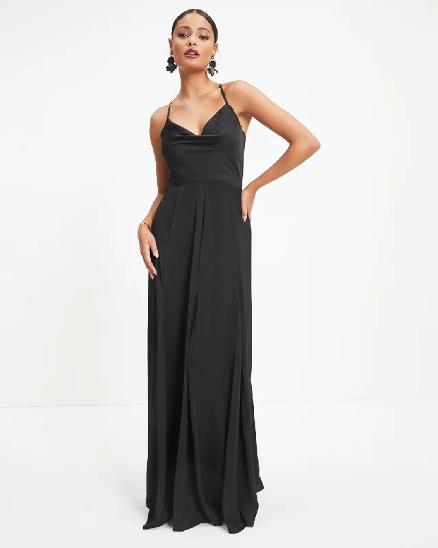 Backless Women Dress for a Sexy and Alluring Look at Evening EventsHey Bella Satin Cowl Neck Maxi Dress